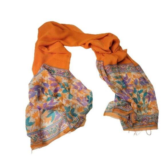 ORANGE Scarf Floral Motif Long Wide Rectangular - Picture 7 of 11